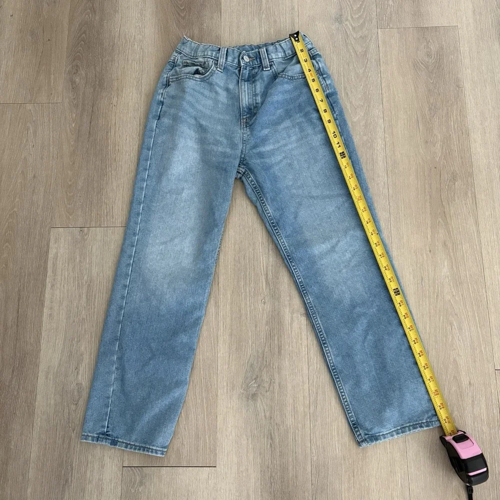 Old Navy Girls Jeans Size 14 Light Blue High Rise Slouchy Straight Leg Denim